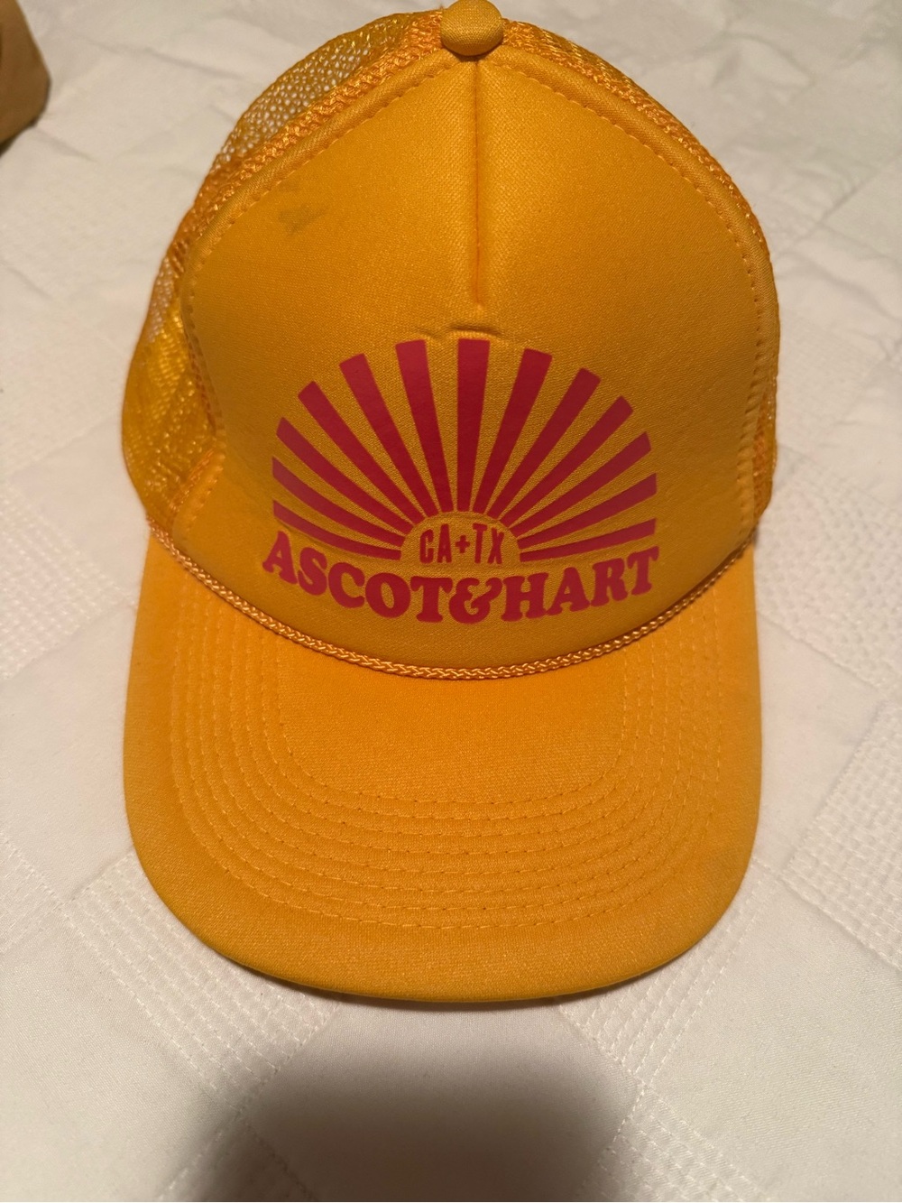 Yellow burst ascot and hart hat